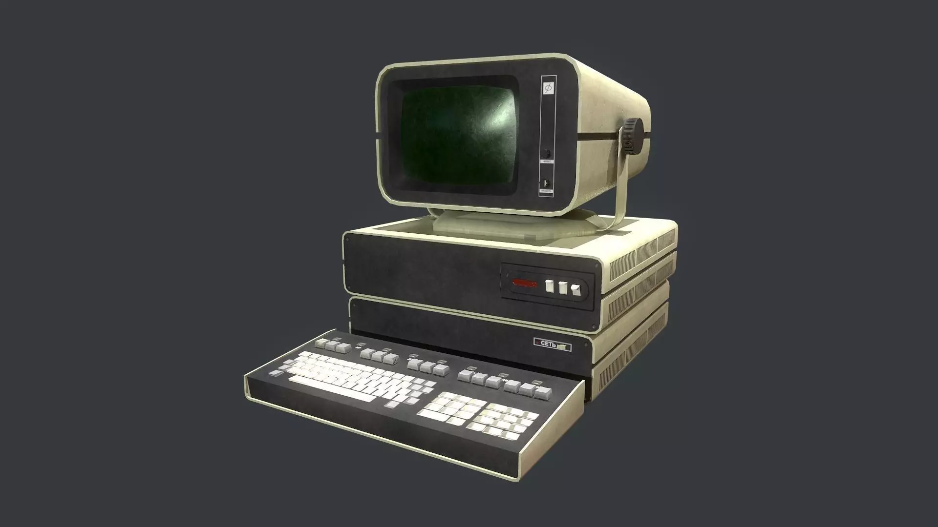 Retro Vintage Computer Low-poly 3D model_0