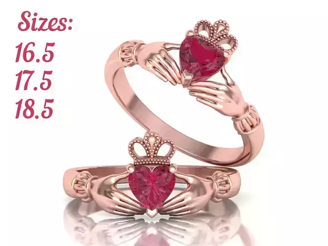 Unique Claddagh Engagement ring with Heart gem Irish ring N0261 3D print model
