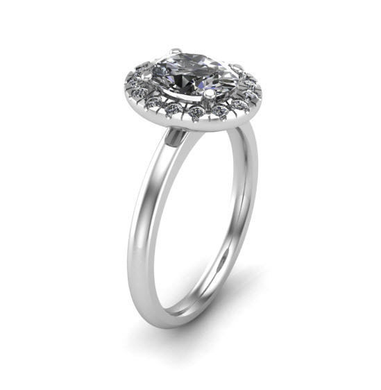 Oval Diamond with Scallop Set Halo and Plain Band 3D print model_2