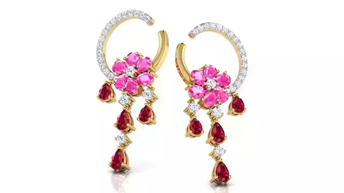 Round Ruby Earring