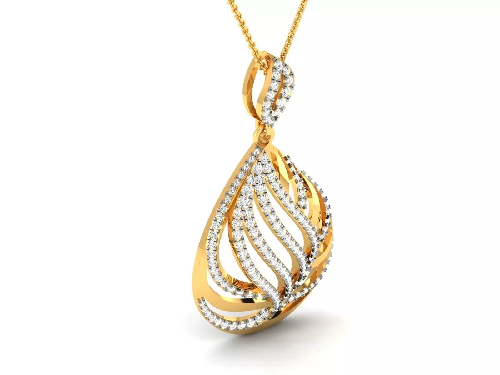 Drop Shaped Golden Pendant With Diamonds 3D print model