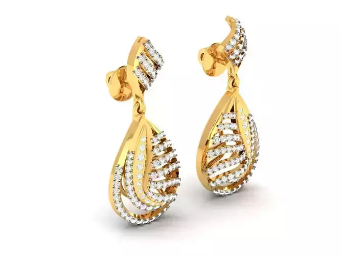 Drop Shaped Golden Drop Earrings With Diamonds