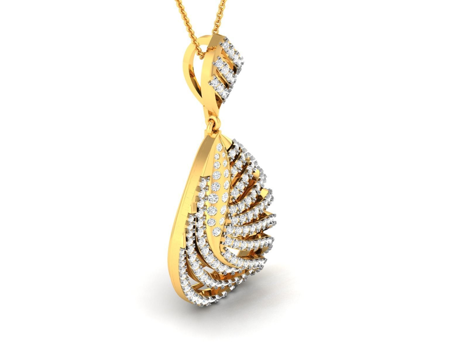Drop Shaped Golden Pendant With Diamonds 1 3D print model_1