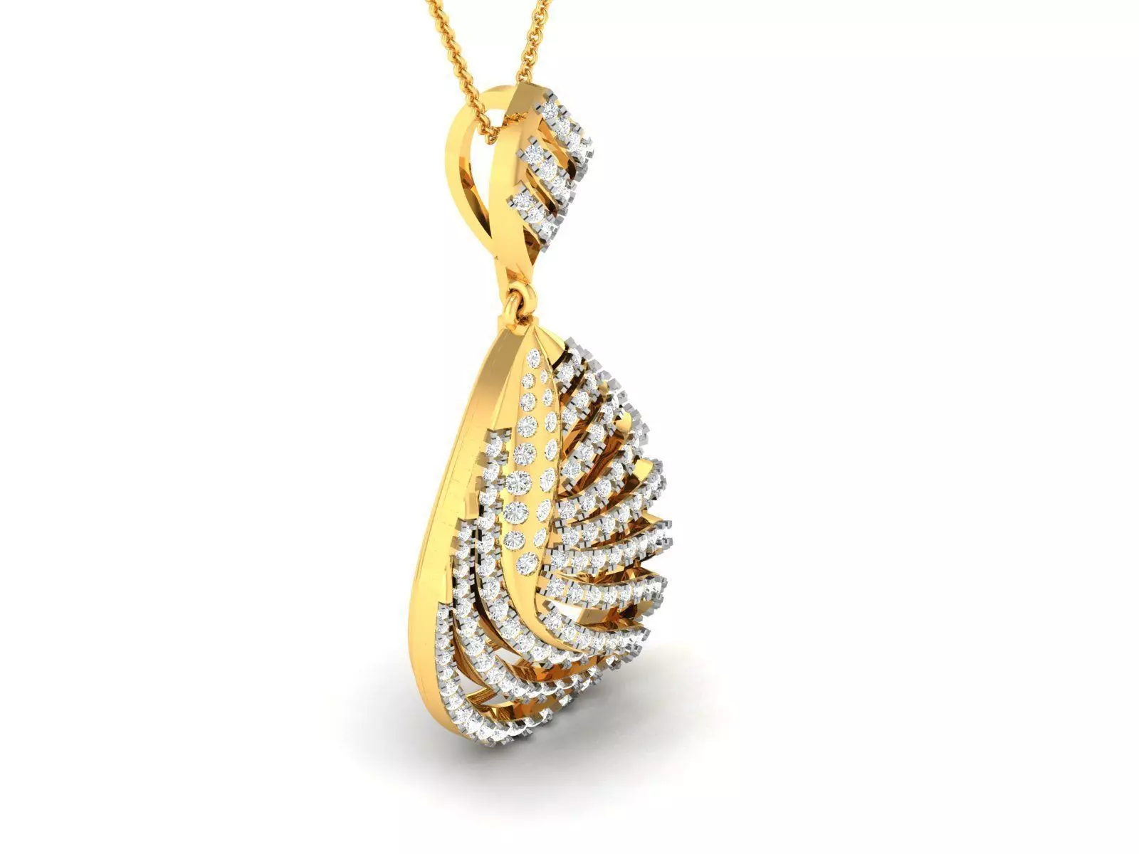 Drop Shaped Golden Pendant With Diamonds 1 3D print model_0