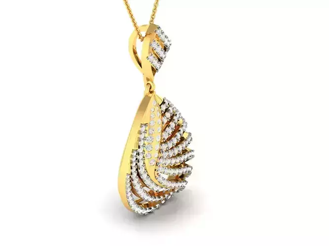 Drop Shaped Golden Pendant With Diamonds 1