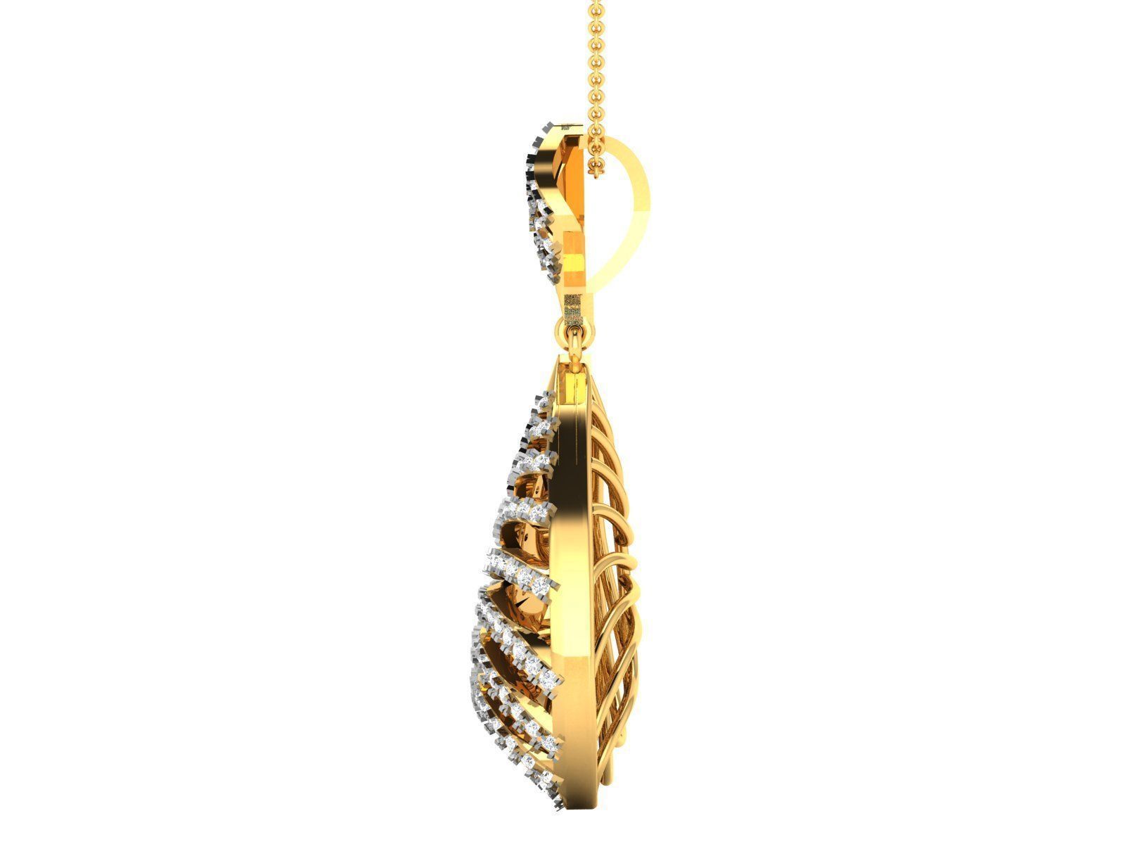 Drop Shaped Golden Pendant With Diamonds 1 3D print model_5