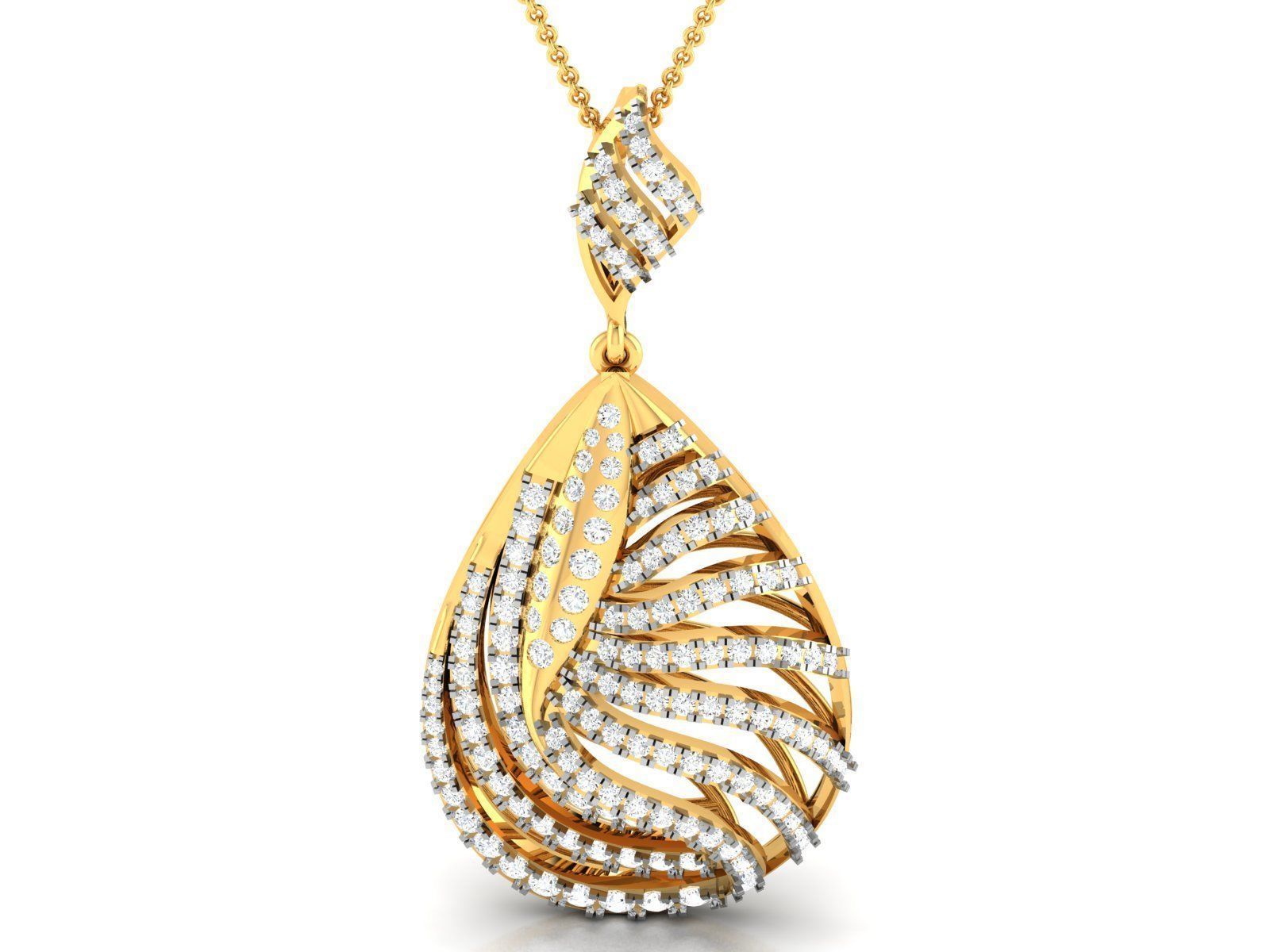 Drop Shaped Golden Pendant With Diamonds 1 3D print model_2