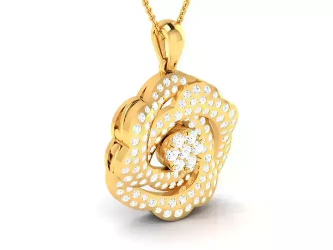 Flower Shaped Golden Pendant With Diamonds