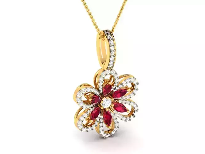 Flower Shaped Golden Pendant With Gemstones