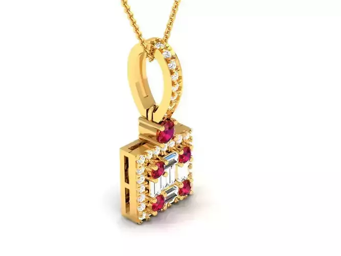 Square Shaped Golden Pendant With Gemstones