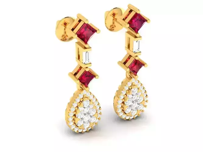 Drop Shaped Golden Drop Earrings With Gemstones