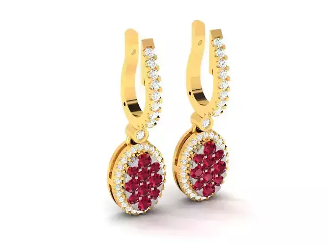 Oval Shaped Gold Color Eartops With Gemstones