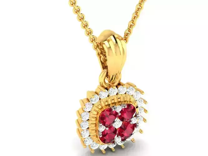 Square Halo Golden Pendant With Gemstones
