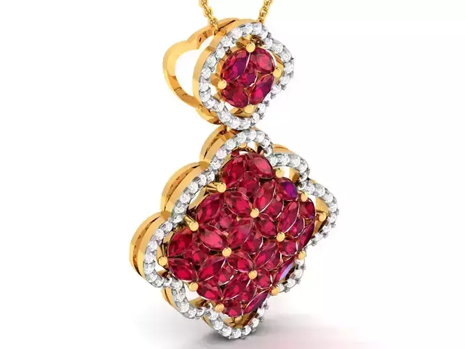 Golden Pendant With Red Gemstones