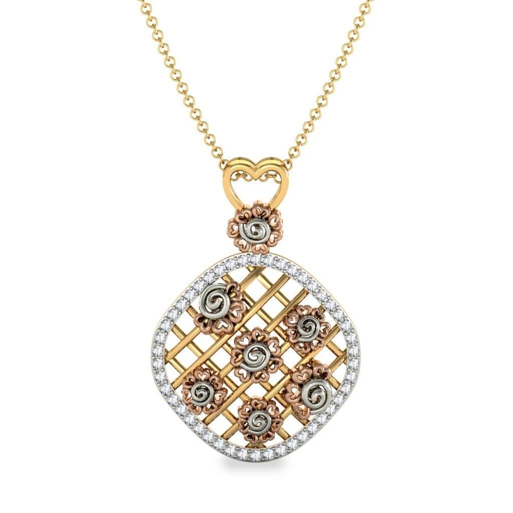 Golden Criscross Design Pendant With Diamonds 1 3D print model_6