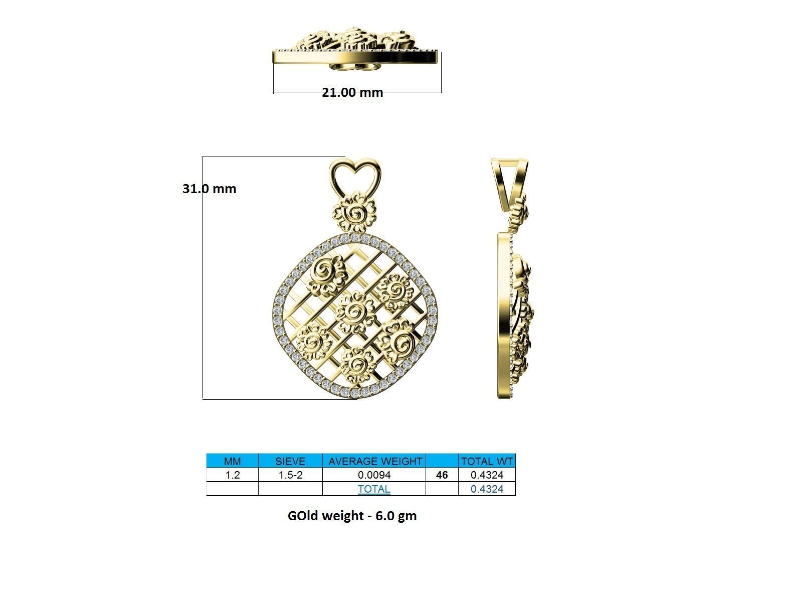 Golden Criscross Design Pendant With Diamonds 1 3D print model_13