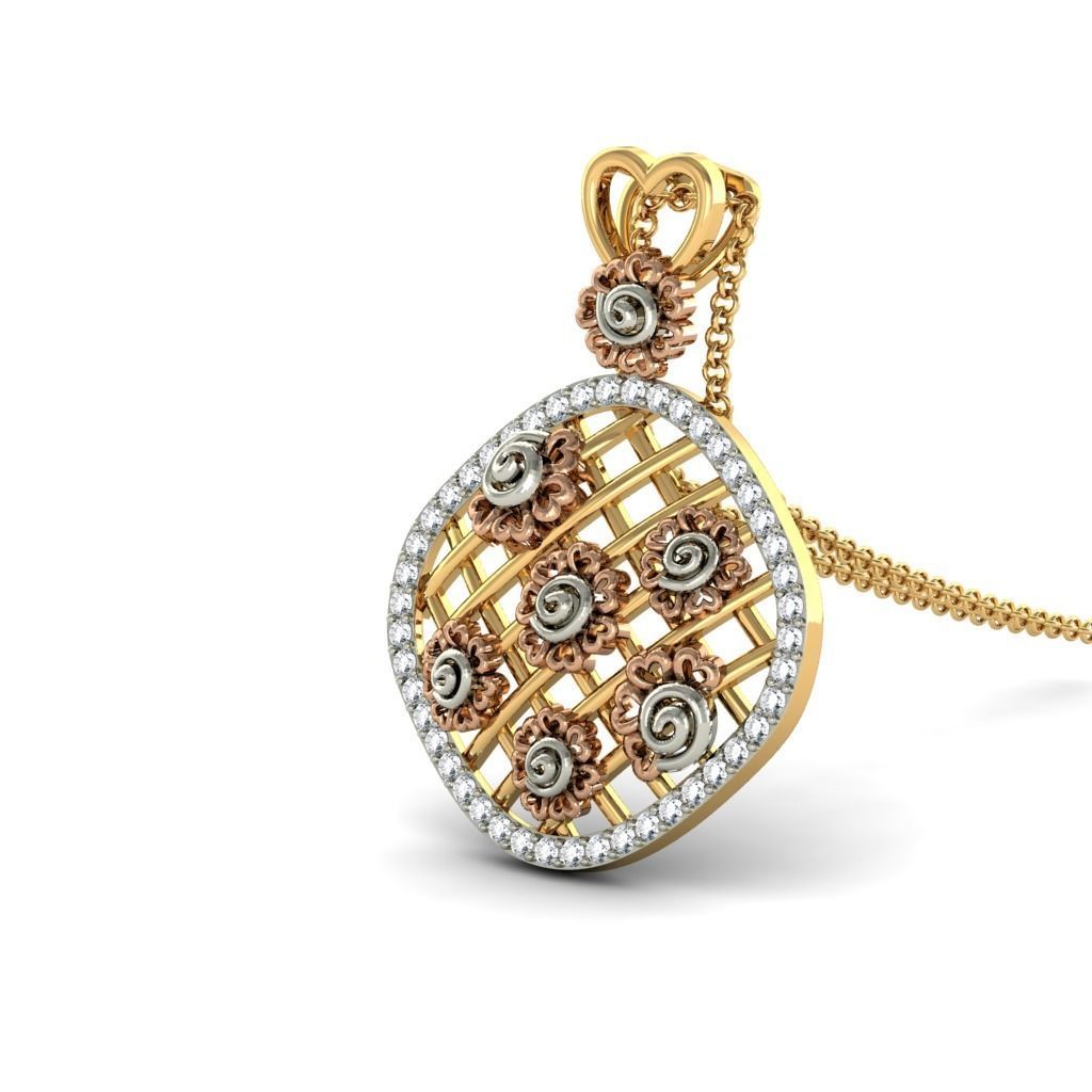 Golden Criscross Design Pendant With Diamonds 1 3D print model_10