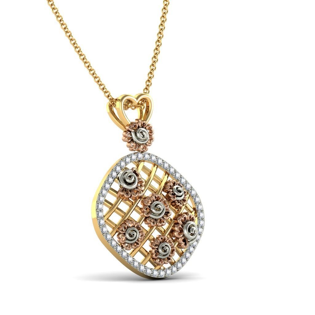 Golden Criscross Design Pendant With Diamonds 1 3D print model_3