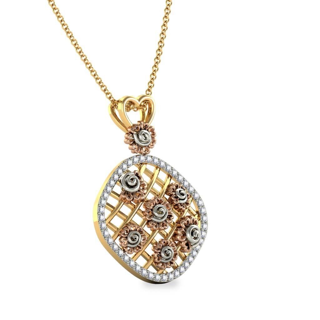 Golden Criscross Design Pendant With Diamonds 1 3D print model_2