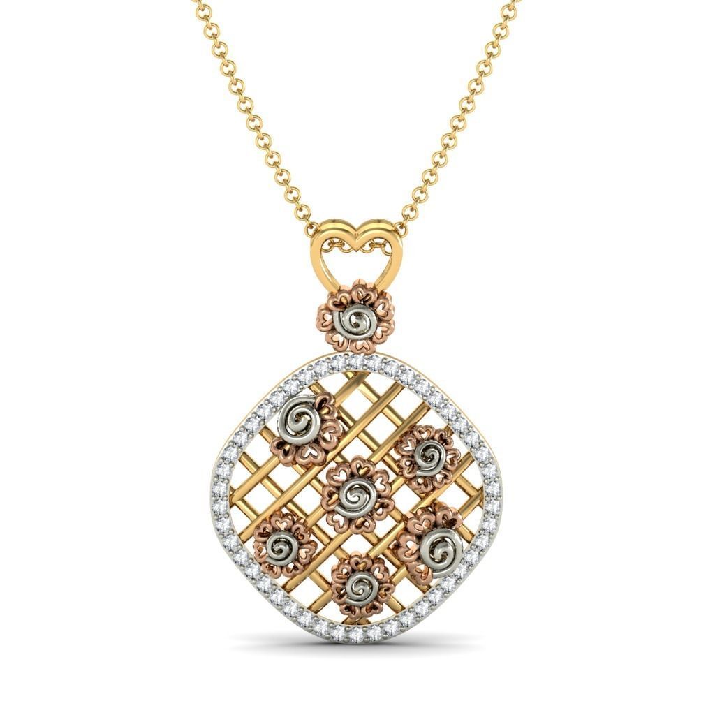 Golden Criscross Design Pendant With Diamonds 1 3D print model_7