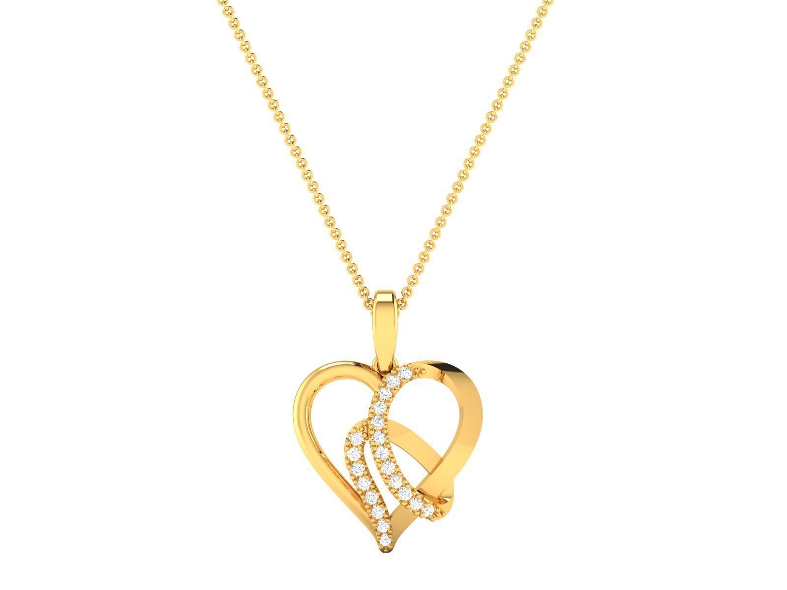 Gold Color Heart Shaped Pendant With Diamonds 3D print model_2