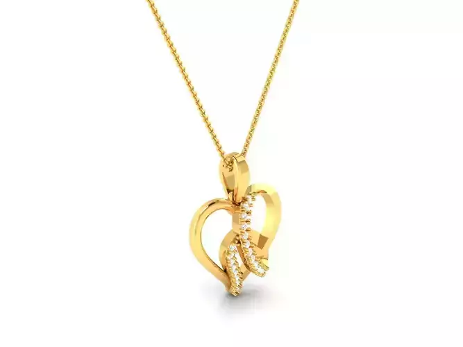 Gold Color Heart Shaped Pendant With Diamonds 3D print model