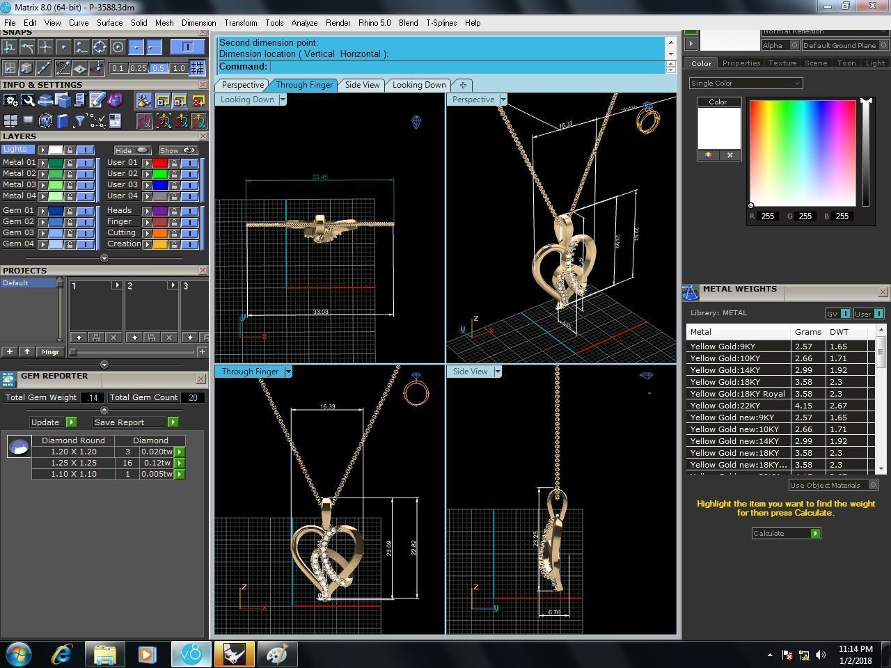 Gold Color Heart Shaped Pendant With Diamonds 3D print model_1