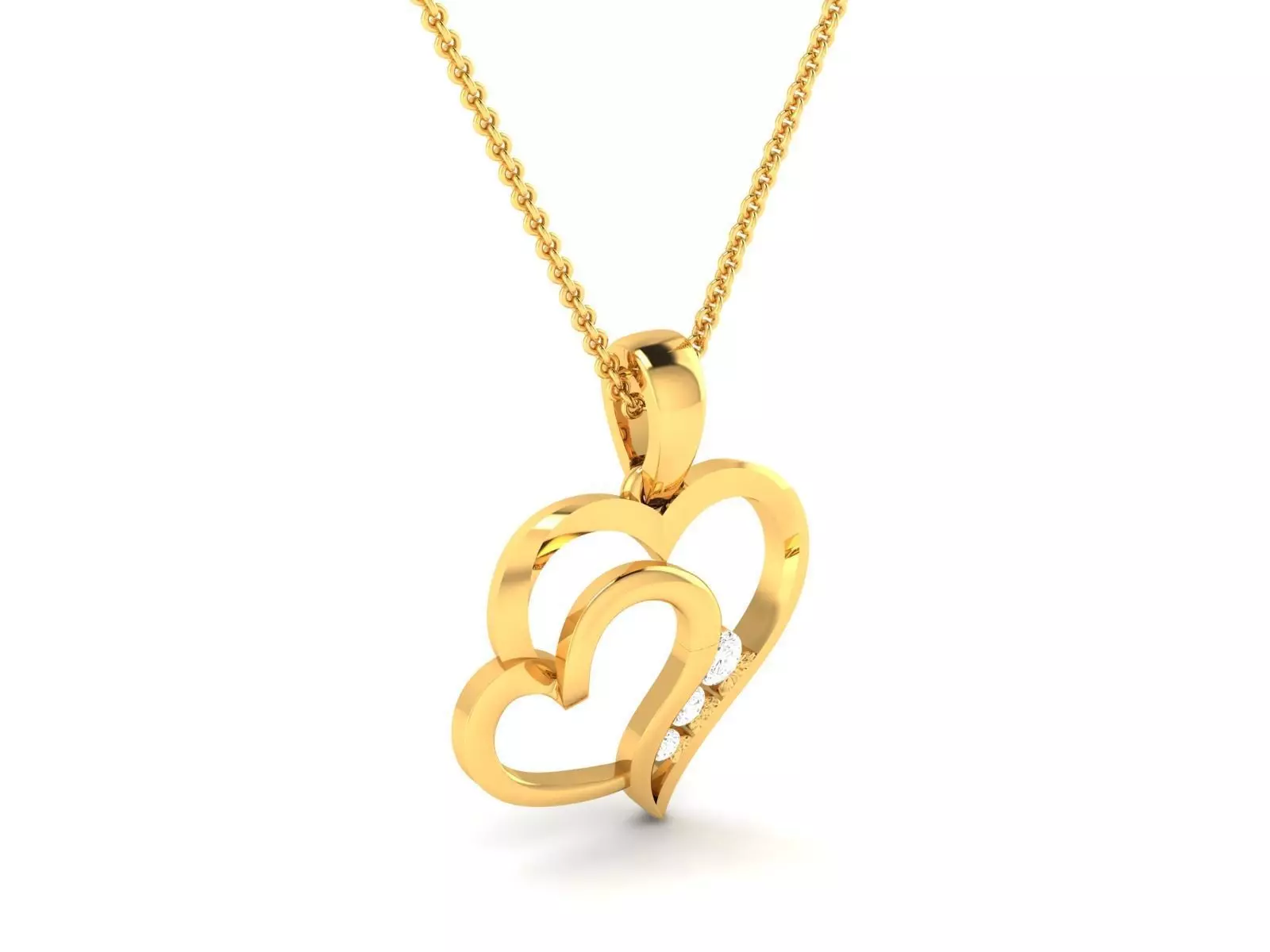 Gold Color Heart Shaped Pendant With Diamonds 1 3D print model_0