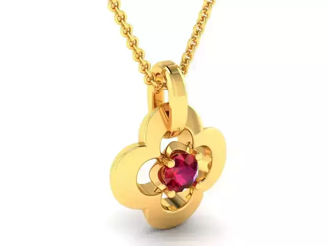 Flower Shaped Golden Pendant With Gemstone 3D print model