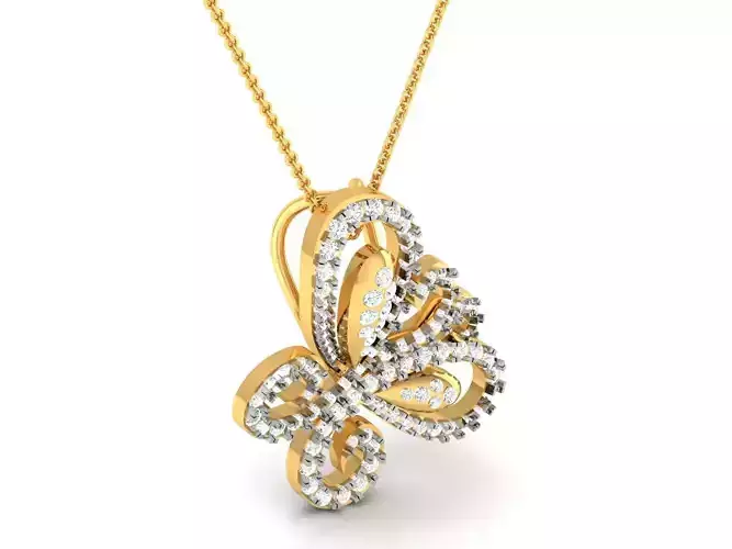 Gold Color Butterfly Shaped Pendant With Diamonds 1
