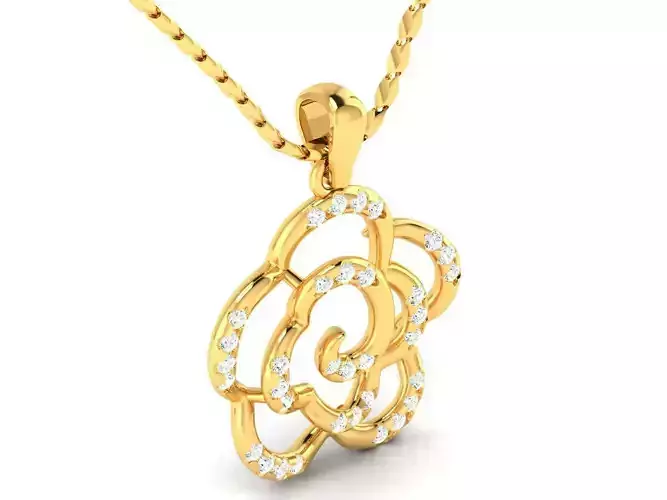 Flower Shaped Golden Pendant With Diamonds 1