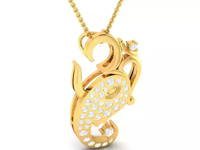 Om Script Golden Pendant With Diamonds