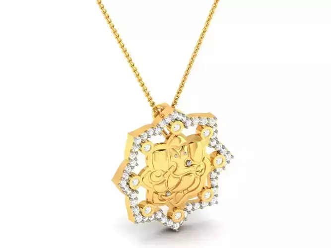Lord Ganesh Carved Golden Pendant With Diamonds