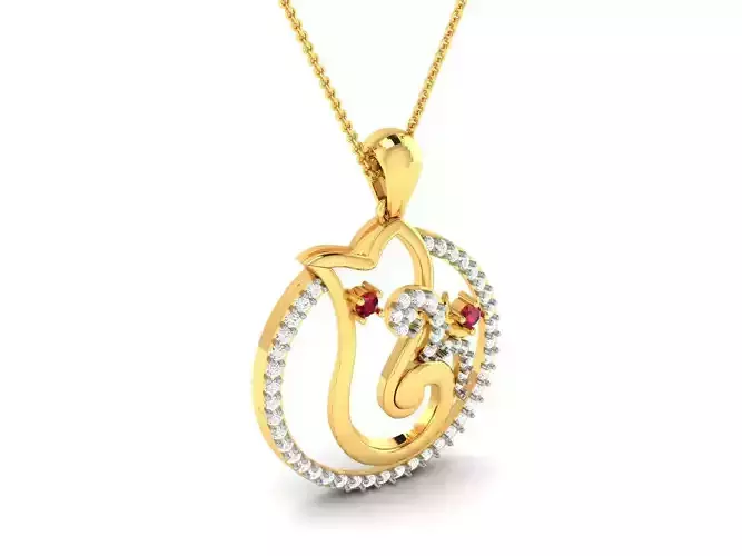 Round Shaped Lord Ganesh Pendant With Diamonds