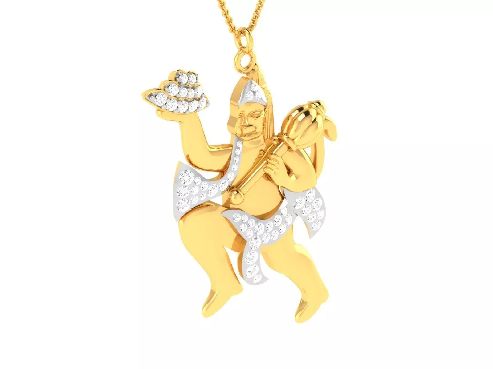 Golden Lord Hanuman Shaped Pendant With Diamonds 3D print model
