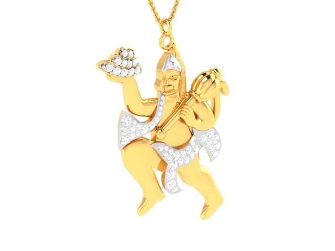 Golden Lord Hanuman Shaped Pendant With Diamonds 3D print model