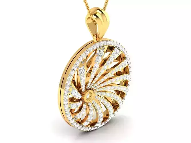 Circle Shaped Golden Pendant With Diamonds 3D print model