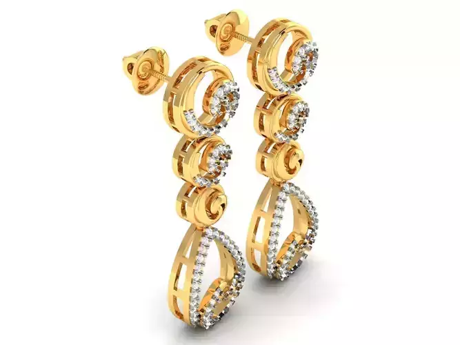 Gold Color Drop Earrings With Diamonds