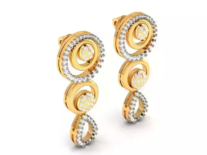 Golden Drop Earrings With Diamonds