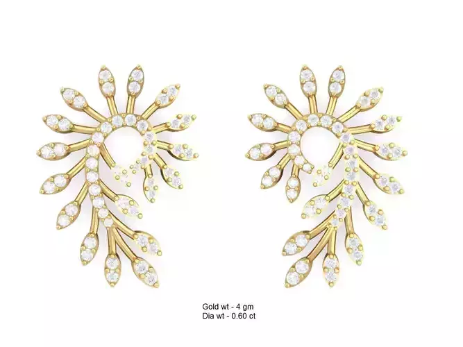 Swirl Leaf Design Eartops With Diamonds