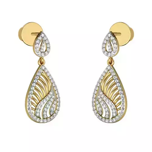 Drop Shaped Golden Drop Earrings With Diamonds 2