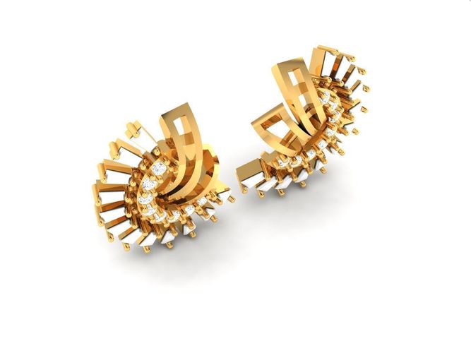 Semicircle Shaped Golden Eartops With Diamonds 3D print model