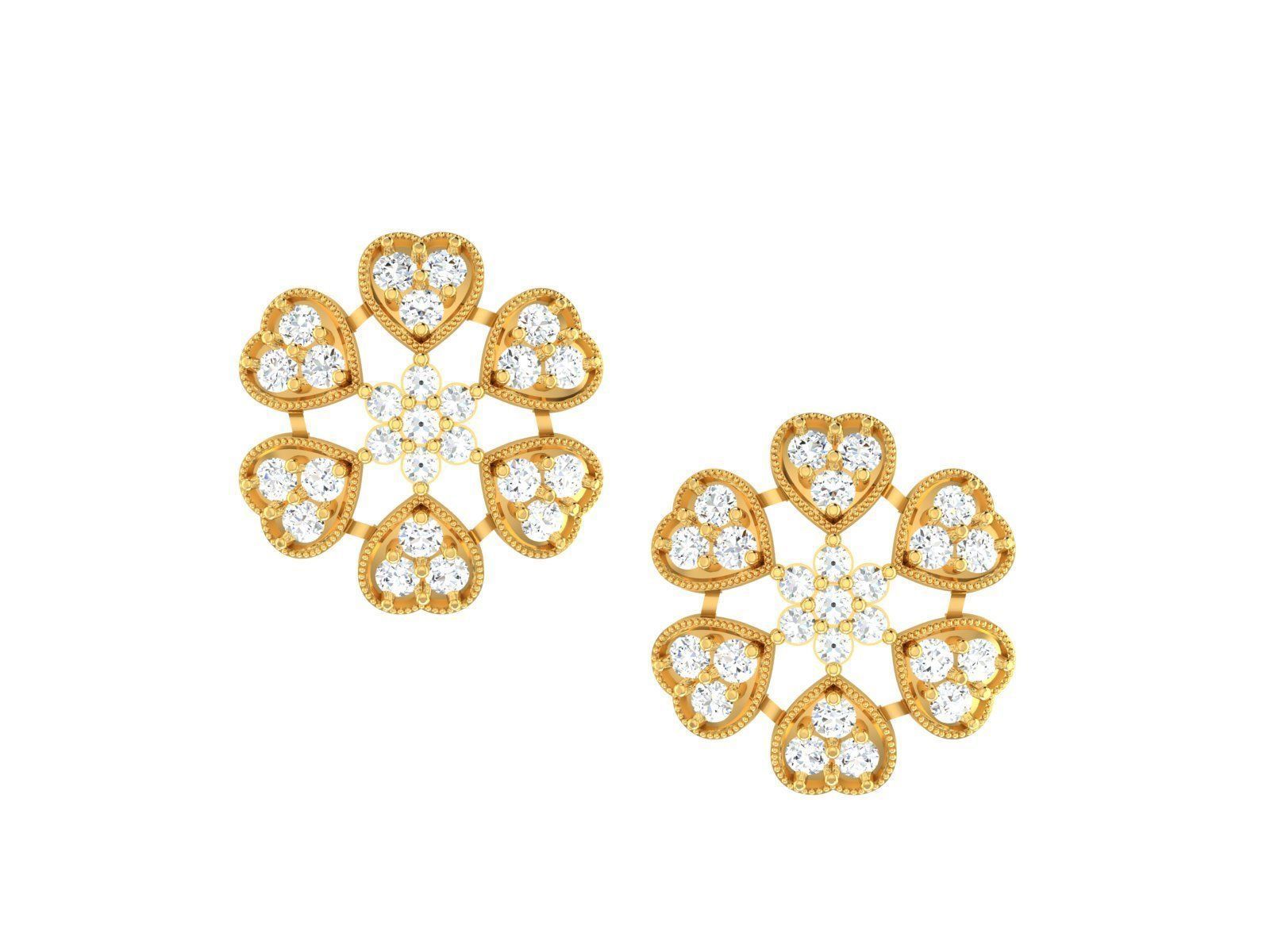 Flower Shaped Golden Eartops With Diamonds 2 3D print model_5