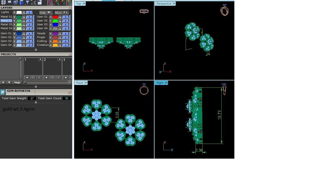 Flower Shaped Golden Eartops With Diamonds 2 3D print model_6