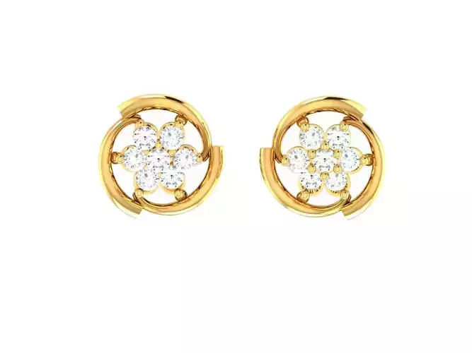 Flower Shaped Golden Eartops With Diamonds 3