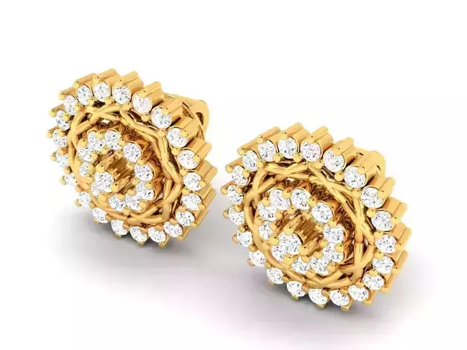 Round Shaped Halo Golden Eartops With Diamonds