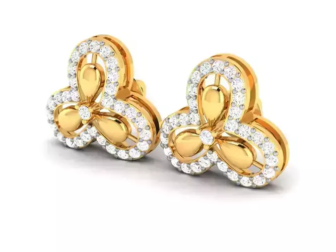 Flower Shaped Golden Eartops With Diamonds 7