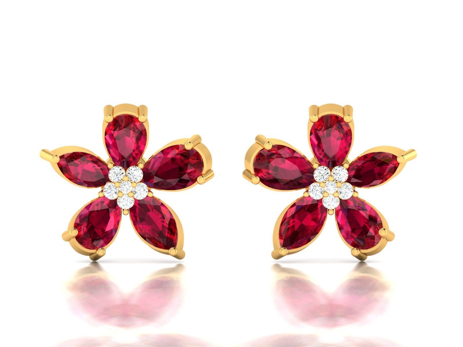 Flower Shaped Eartops With Red Gemstones 3D print model_1