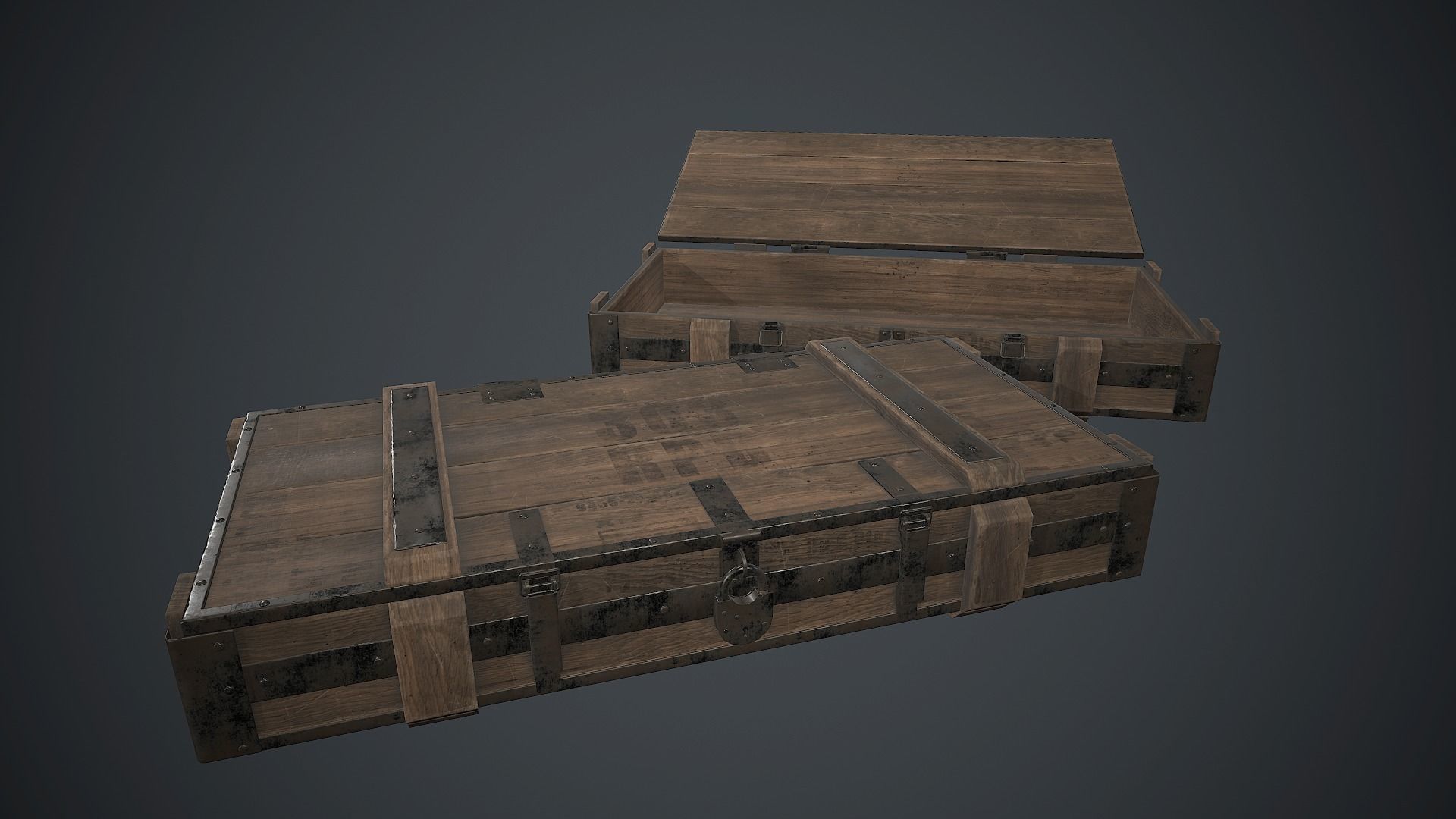 Wooden Weapon Case 2 PBR Game Ready Low-poly 3D model_1