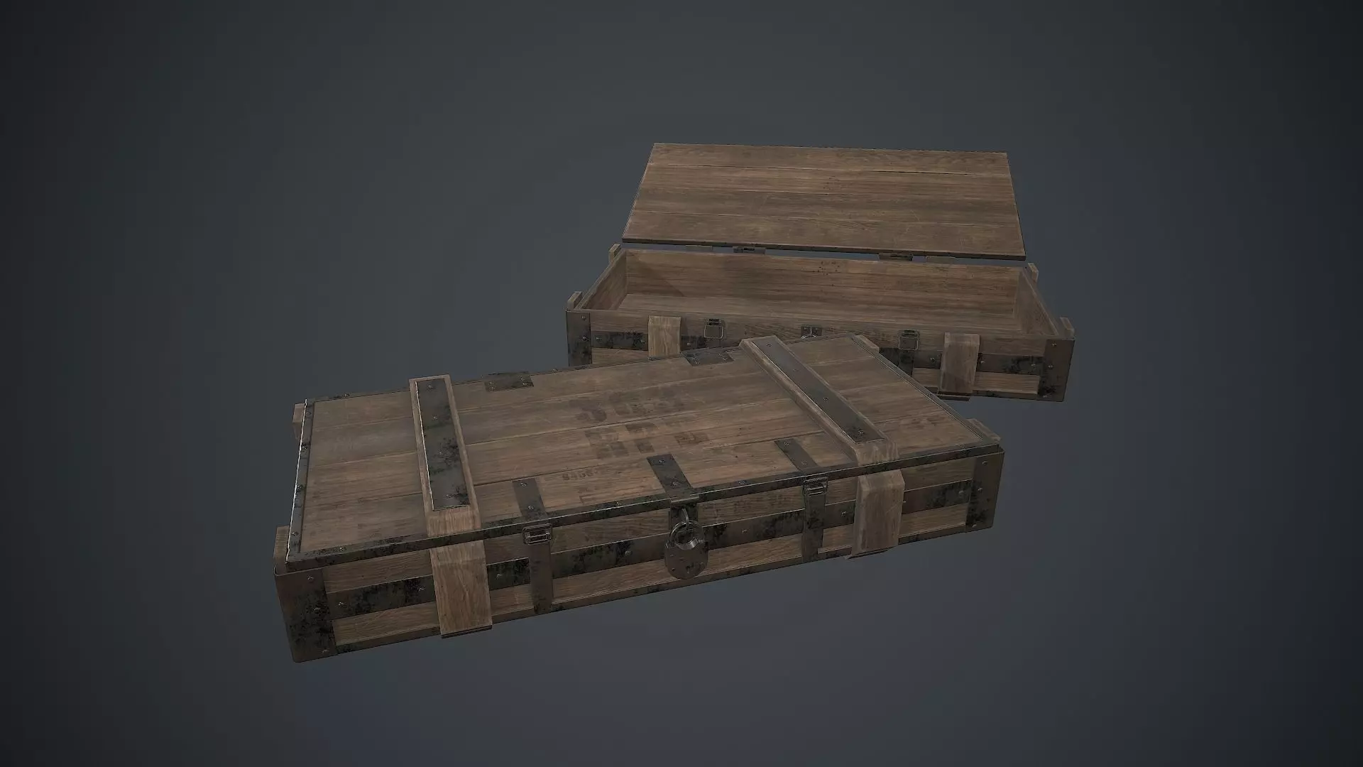 Wooden Weapon Case 2 PBR Game Ready Low-poly 3D model_0